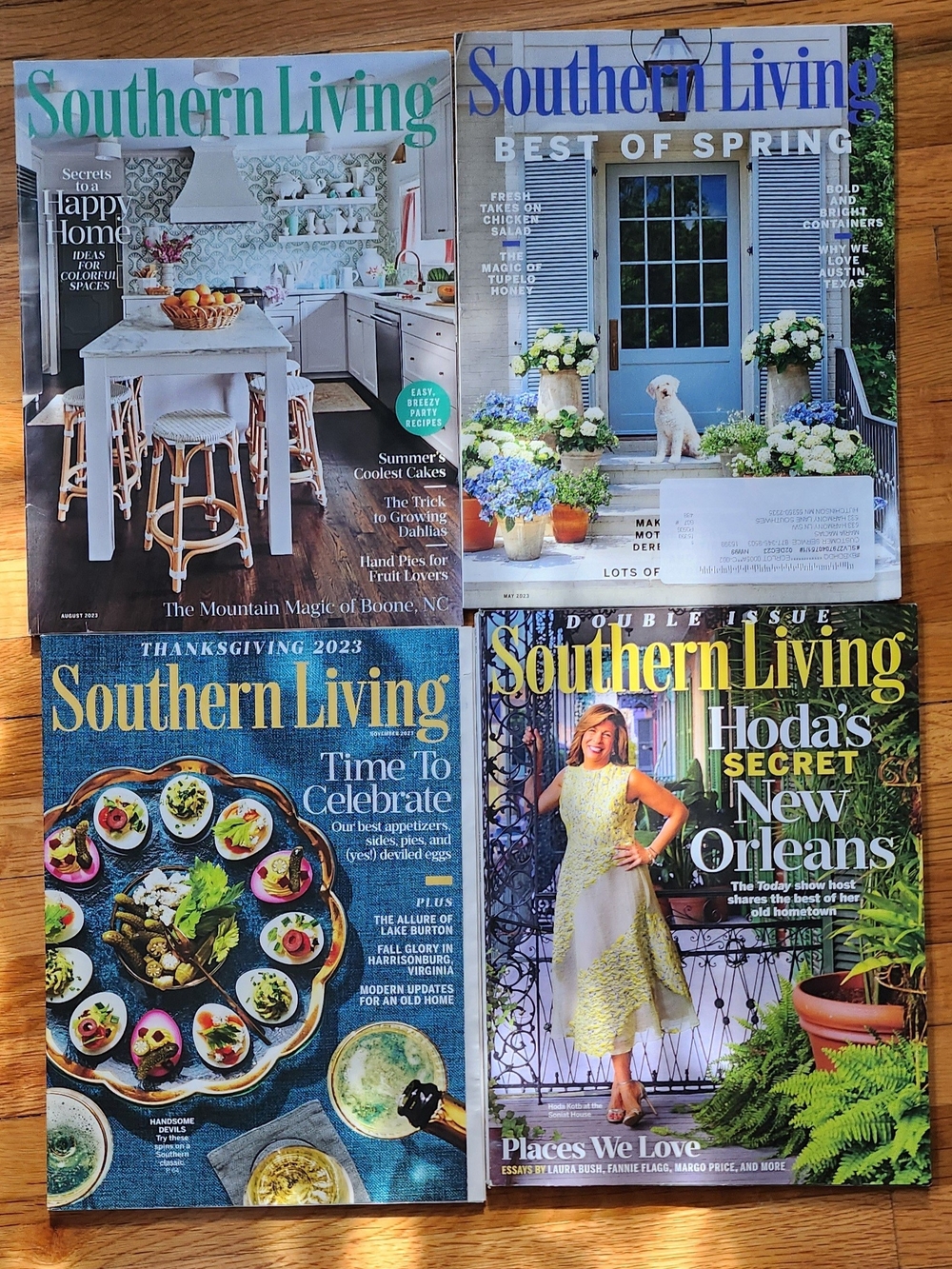Southern Living Magazine Lot - Four Covers with Blue, Green, Yellow Accents